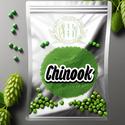 Close-up of Chinook hops with its characteristic elongated cones, recognized for its robust piney ar