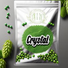 Close-up of Crystal hops displaying their distinct light green cones, recognized for their delicate 
